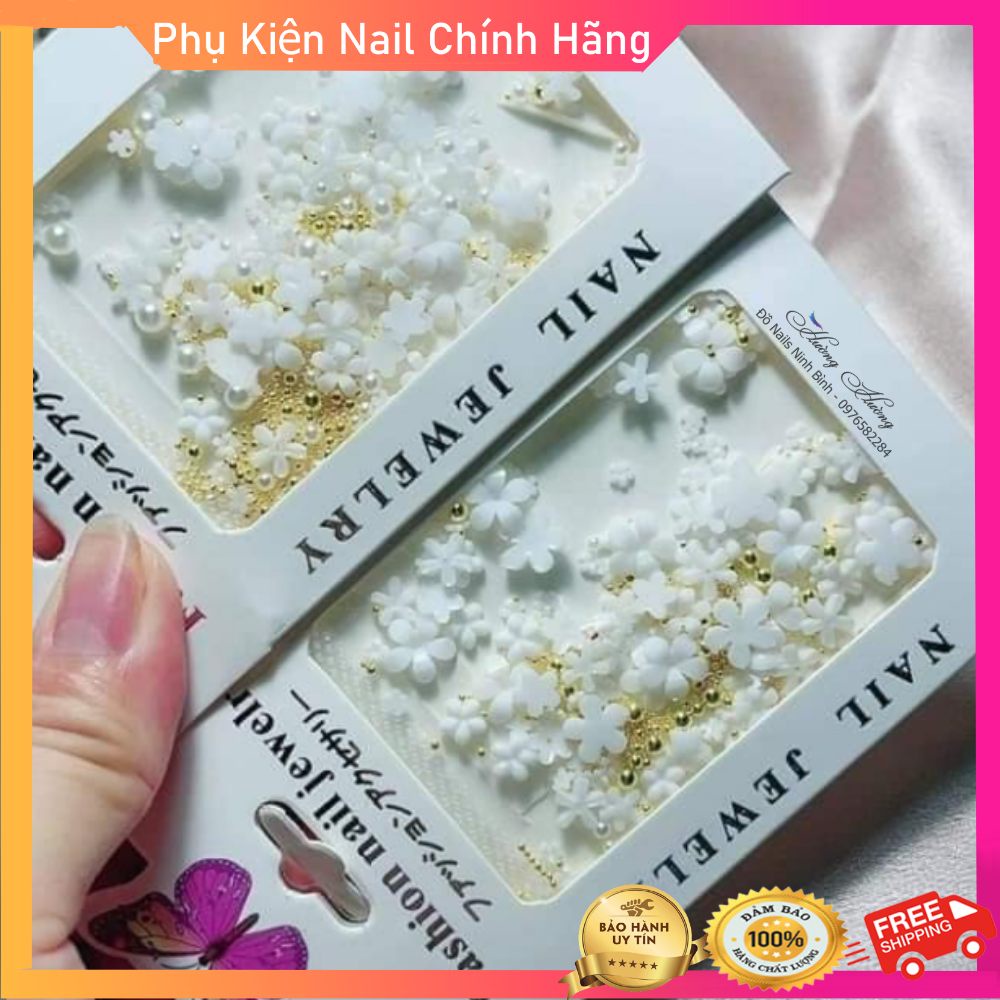 Gói hoa nhí kèm bi vàng làm nail đủ size, trang trí móng hot 2021 (gói 30c)