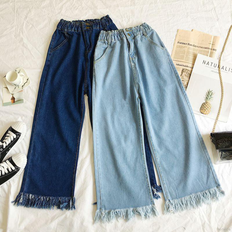 Quần Jeans Ống Rộng Lưng Cao Thời Trang Cho Nữ