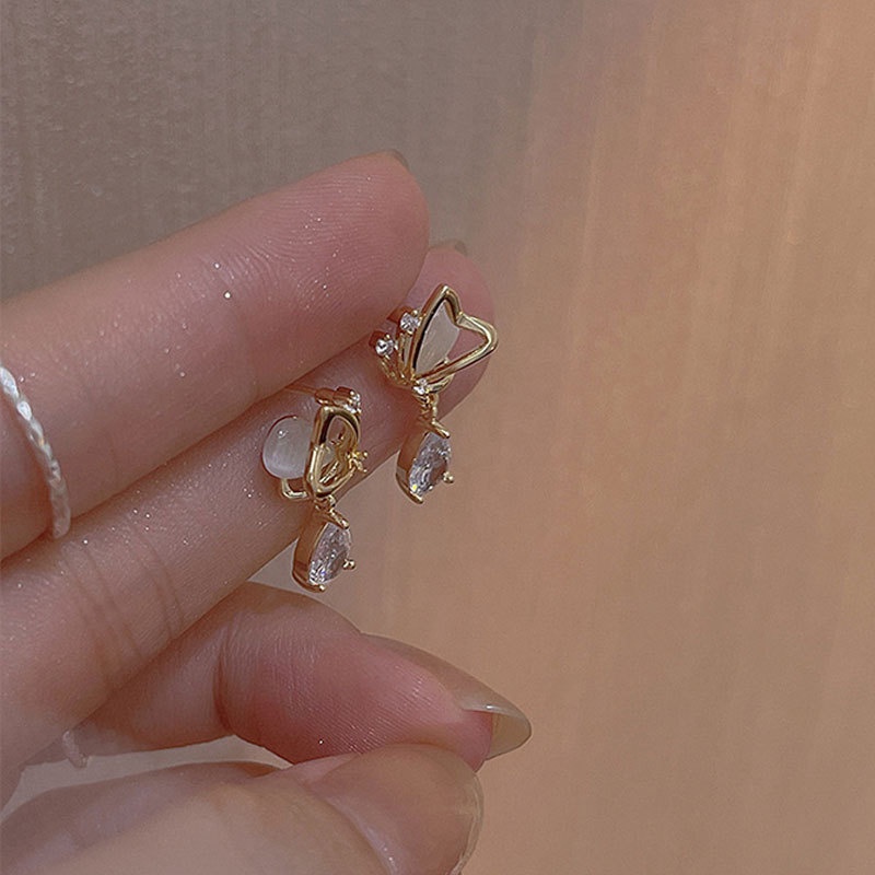 Đôi bông tai hình giọt nước phối đá opal zircon s925 thời trang cao cấp cho nữ