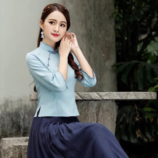 Áo sườn xám vải mát co giãn nhẹ PMS63