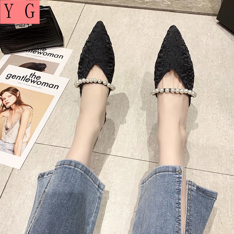 Dép Muller Gót Dày Mũi Nhọn Đính Ngọc Trai Thời Trang Mùa Hè Mới 2022 Cho Nữ