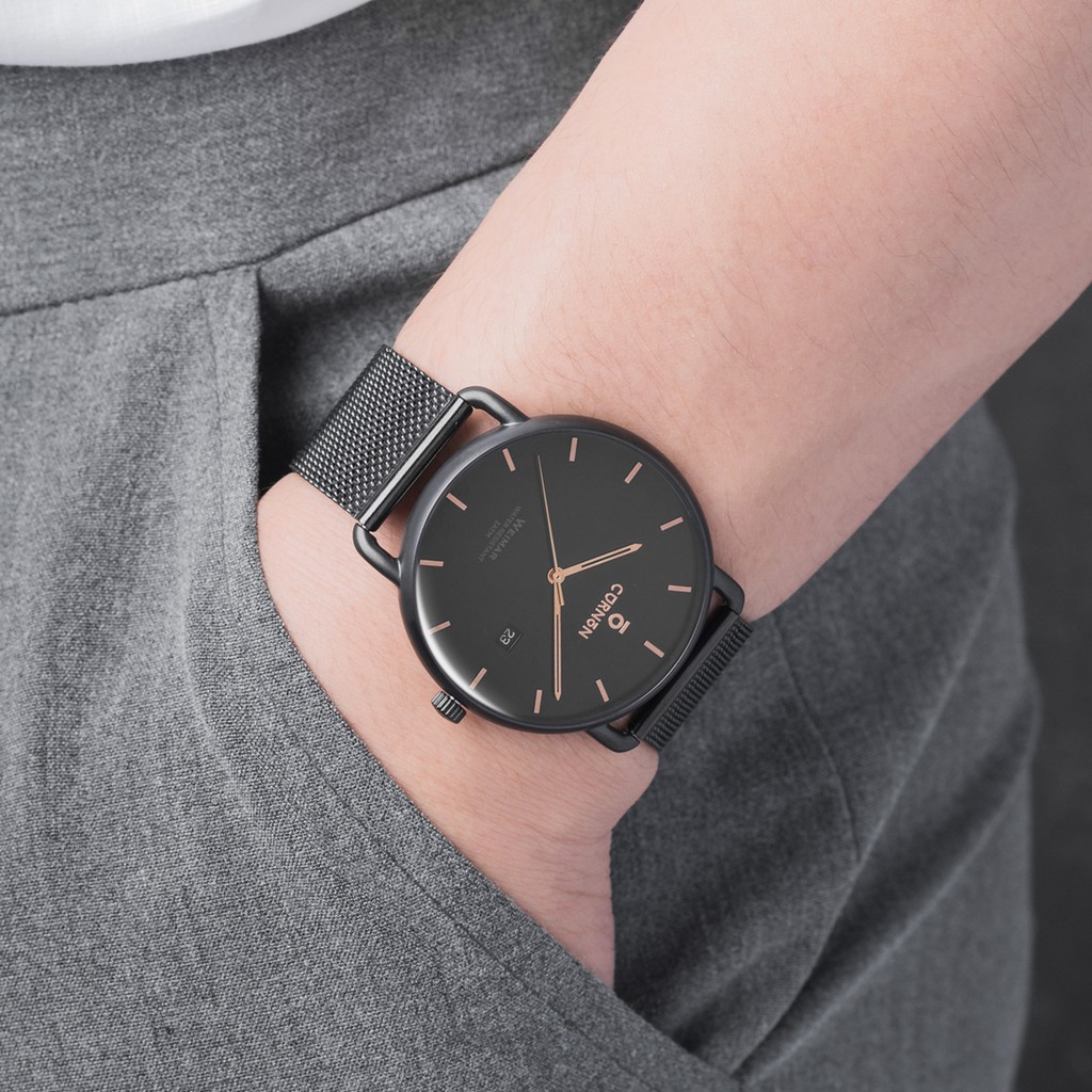Đồng hồ nam Curnon Weimar Wolfgang dây kim loại chính hãng thiết kế 3 kim thời trang