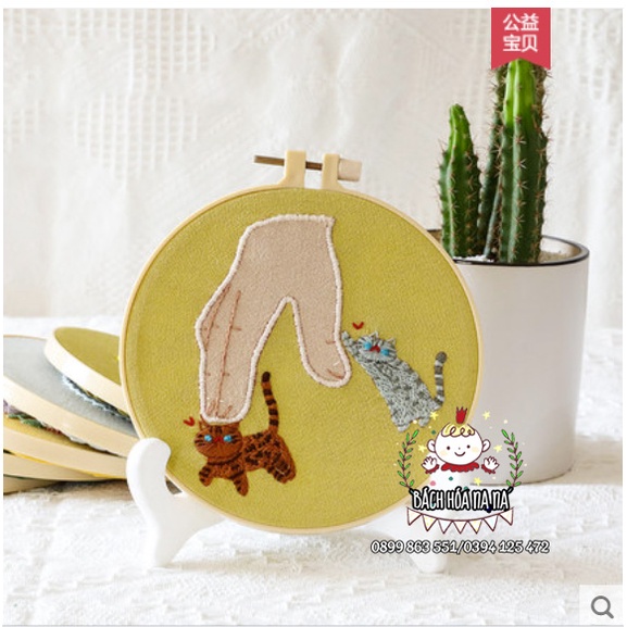 Kit nguyên liệu thêu tay trang trí DIY Hoa Mèo Thêu Thủ Công Tranh Thêu Decor Quà Tặng Đảo Mèo Bách hóa Na na Handmade