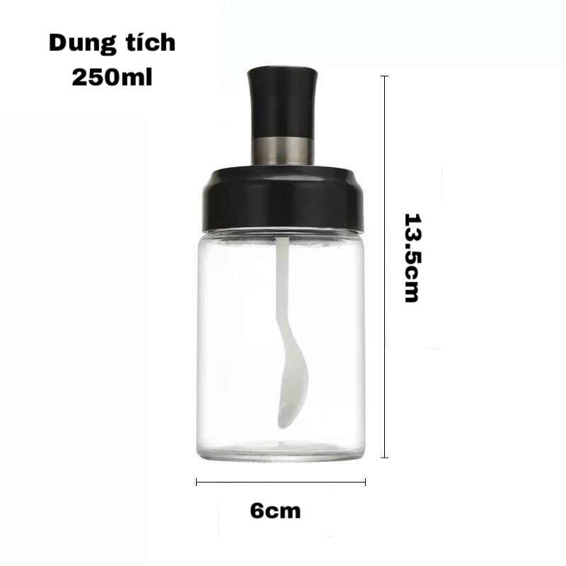 Hũ đựng gia vị, lọ đựng gia vị kèm muỗng, thìa - Dung tích 250ml