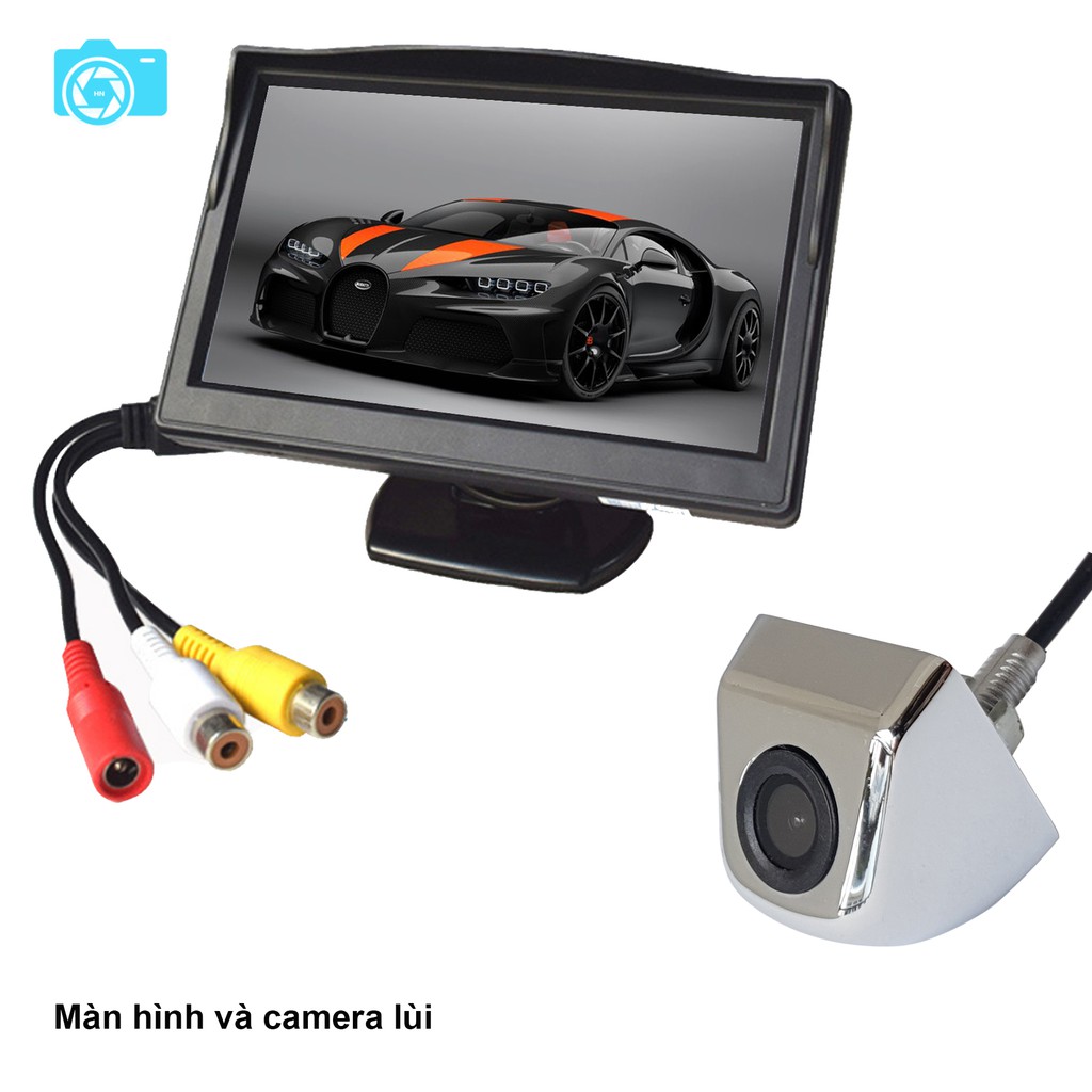 Bộ màn hình và camera lùi vỏ mạ crom, không led, dây AV, góc quay siêu rộng