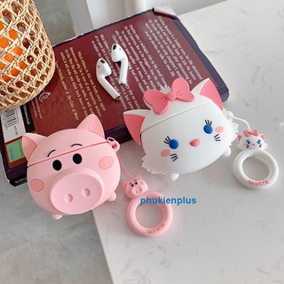 Vỏ bọc silicon Airpod/Airpods Heo Hamm Hồng Kute và Mèo Marie Trắng Kute + móc cheo Đen