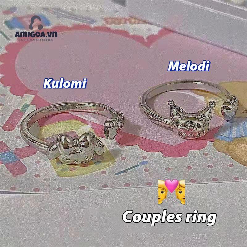 ✨✨SANRIO Nhẫn Cặp Màu Bạc Họa Tiết Kuromi Dễ Thương Thời Trang Làm Quà Tặng Cho Bạn Gái/ Bạn Gái