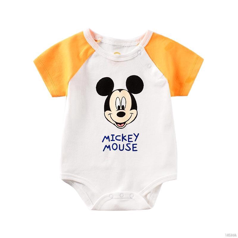 Áo liền quần tay ngắn in hình chuột Mickey hoạt hình dễ thương cho bé sơ sinh