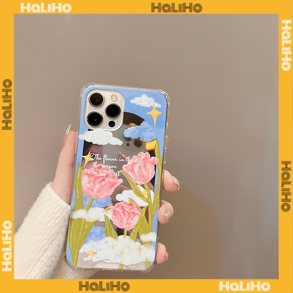 iPhone Case Acrylic HD Mirror Laser Airbag Shockproof Protection Camera Cute Oil Painting Pink Flowers Compatible For iPhone 11 iPhone 13 Pro Max iPhone 12 Pro Max iPhone 7 Plus xr