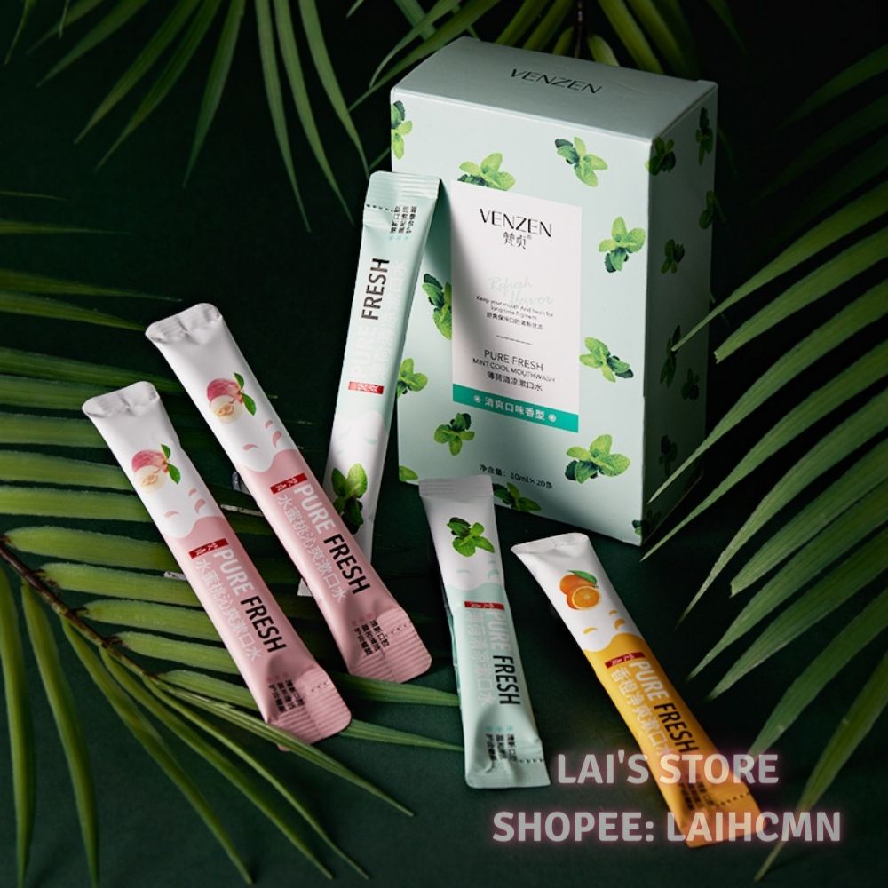Hộp 20 Gói Nước Súc Miệng Venzen Vị Đào, Cam, Bạc Hà Hơi Thở Thơm Mát Dài Lâu, Loại Bỏ Vết Ố Trên Răng, Hơi thở Có Mùi