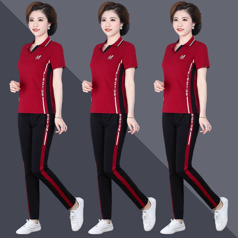 Bộ Đồ Thể Thao Ngắn Tay Thời Trang Mùa Hè Cho Nữ Trung Niên 40-50 Tuổi