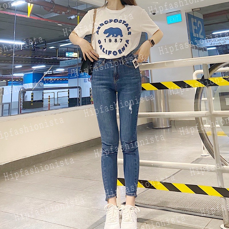 Quần jeans ôm lai lệch 9 tấc lưng cao form chuẩn đẹp, chất jeans dày dặn co giãn thoải mái (hình thật)