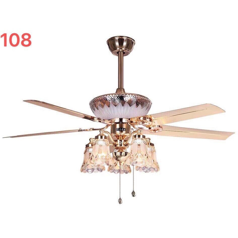 ( Bảo Hành) Quạt Trần Đèn Chùm 5 Cánh Thép Lõi Đồng,Động Cơ DC 6 Tốc Độ,Đảo Chiều Hút Ẩm,Trang Trí Phòng Ngủ,Khách,Bếp