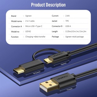 Cáp Sạc Nhanh USB Type-C và Micro USB Cao Cấp UGREEN
