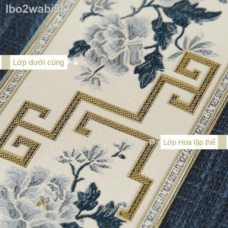 ✉ ♦ lbo2wabi5fKhăn trải bàn kiểu Trung Quốc mới vải cotton, màu xanh lam, sợi gai dầu, lá cây cà phê, xám