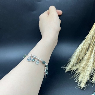 Vòng phong thủy lam Ngọc mix charm Bạc 925 (hợp mệnh thủy hợp , mộc )