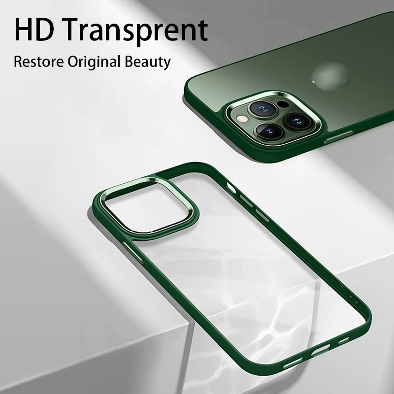 Ốp Điện Thoại Silicon Trong Suốt Viền Kim Loại Bảo Vệ Camera Chống Sốc Cho iPhone 13 12 11 Pro