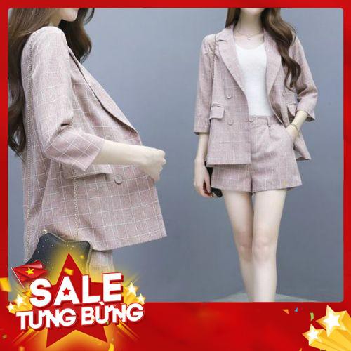 Set bộ VEST kẻ nữ 💝FREESHIP💝Giảm 50k Khi Mua Đơn Từ 500k - bộ vest kẻ gồm 3 món như hình -Hàng nhập khẩu