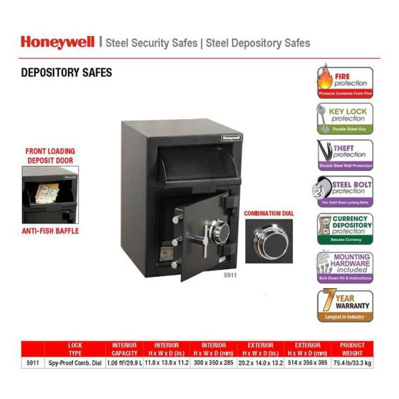 Két sắt an toàn Honeywell 5911 ( Mỹ ) khóa cơ,Có khe thả tiền một chiều chống lấy ngược) chính hãng bảo hành 7 năm