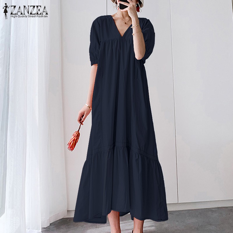 ZANZEA Đầm dài màu trơn phong cách thanh lịch cho nữ | BigBuy360 - bigbuy360.vn