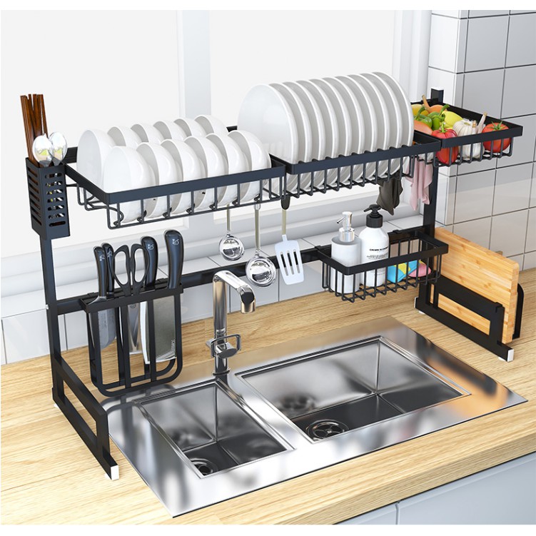 Kệ để chén bát trên chậu rửa thép đen cao cấp  85cm