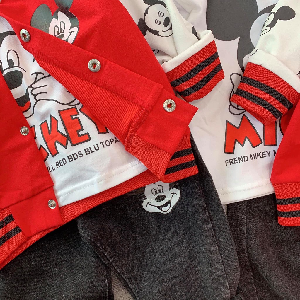 Set quần bò áo khoác, áo phông dài tay Mickey cho bé