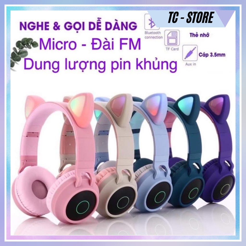 Tai Nghe Mèo Blutooth Chụp Tai Có Míc Siêu Đáng Yêu ( Sẵn Hàng Tại Kho )
