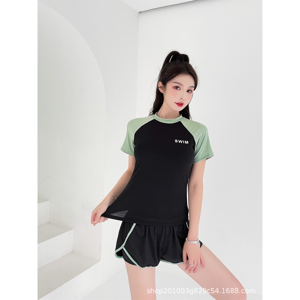 Bikini đồ bơi nữ kín đáo Đùi 2022 ngắn Tay đi biển Hàn Quốc 2 mảnh bigsize du lịch Đẹp Co Giãn DK7T203