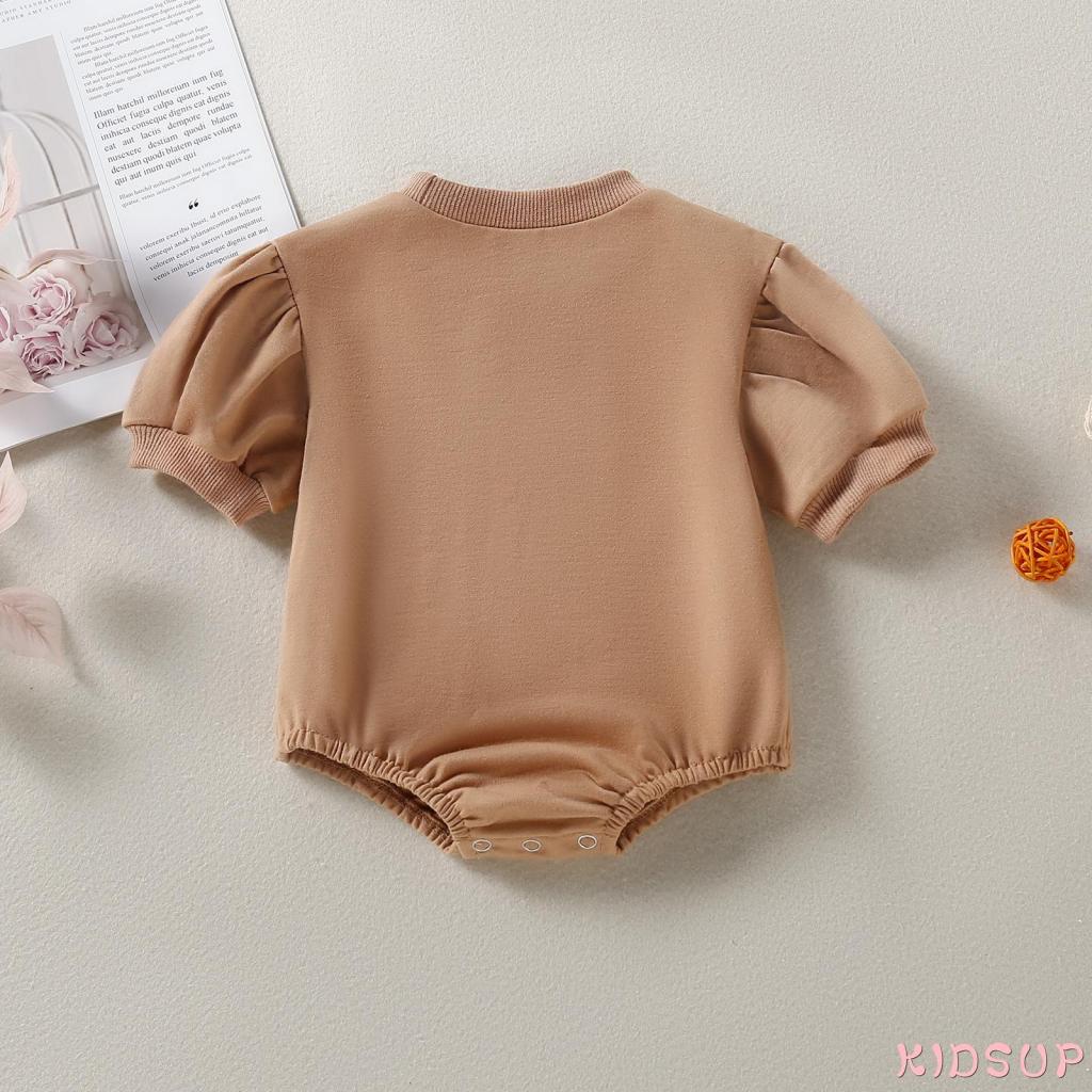 Bộ áo liền quần cổ tròn tay ngắn in chữ thời trang mùa hè cho bé