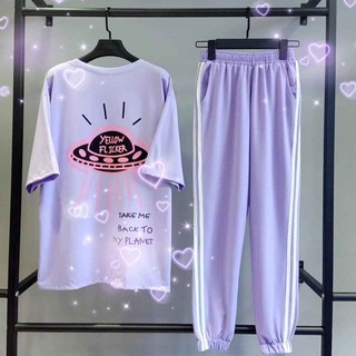 SEt áo tay lở tím phi thuyền + quần tím 2 sọc unisex