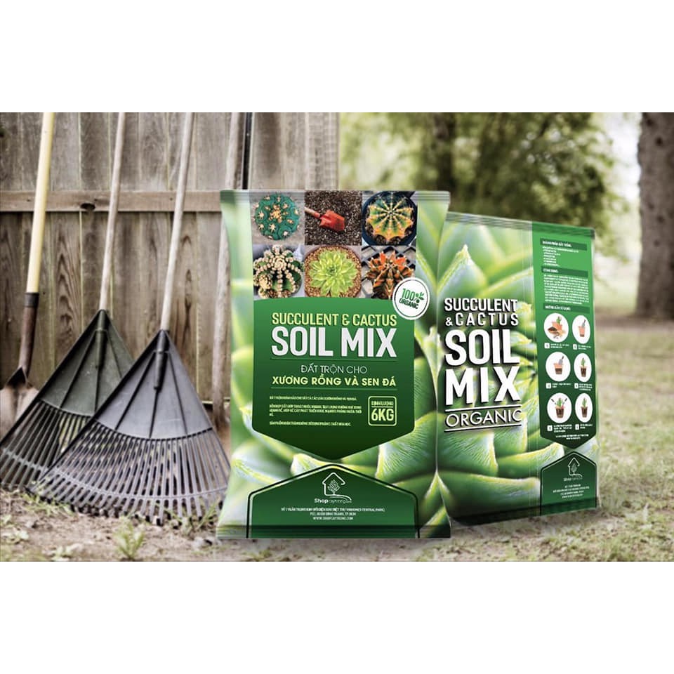 Túi 6kg Giá thể trộn sẵn trồng xương rồng, sen đá, cây mọng nước Soil Mix 100% Organic