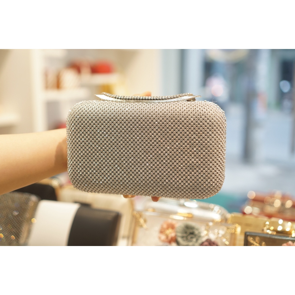 Clutch Dự Tiệc Đính  Đá 299 Bạc( ảnh thật)