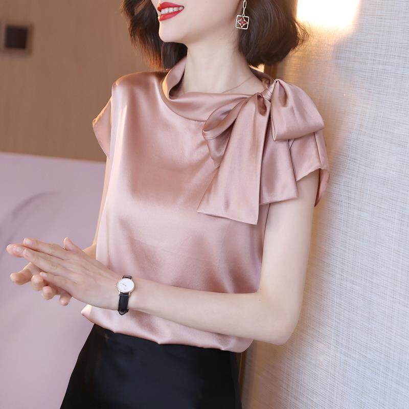 Áo Sơ Mi Công Sở Tay Ngắn Dáng Rộng Vải Satin Thời Trang Mùa Hè 2022 Cho Nữ