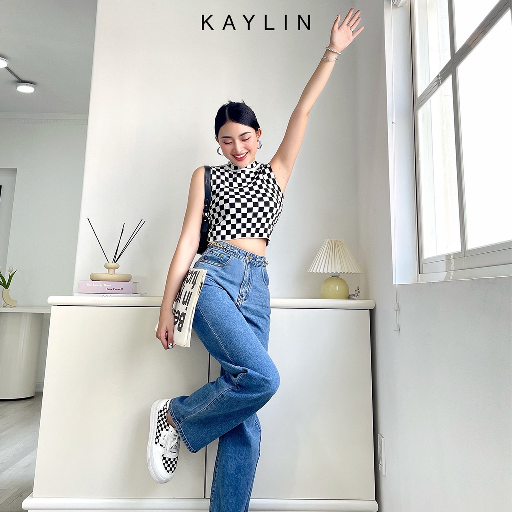 Quần jean nữ dáng suông phối xích vàng KAYLIN - N1688