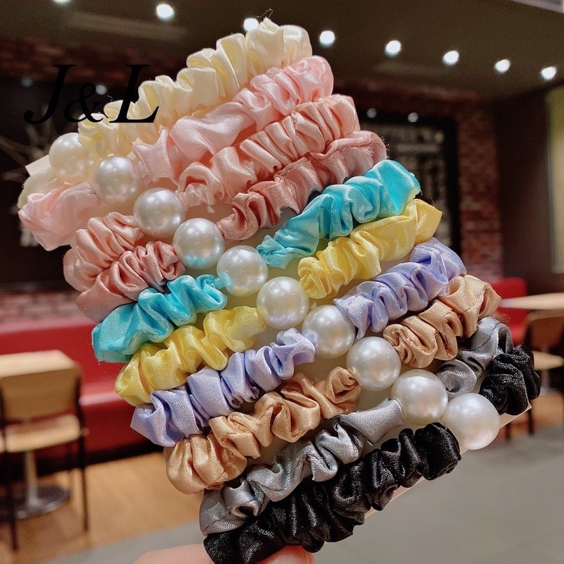 Dây buộc tóc vải đính hạt ngọc trai giả nhiều màu tùy chọn phong cách Hàn Quốc trẻ trung cho nữ