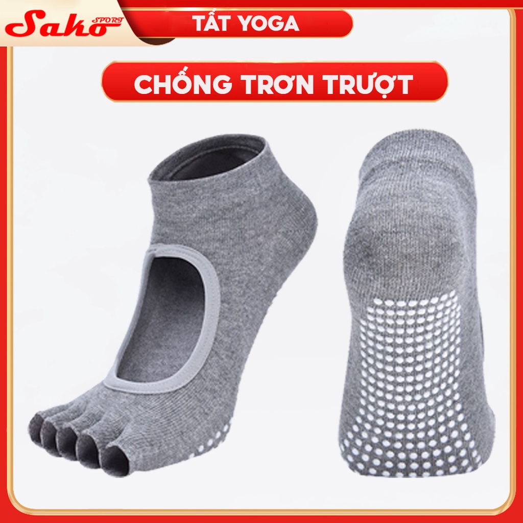 Tất/ vớ chân tập yoga hở ngón, gắn hạt silicon chống trượt, vải thấm hút mồ hôi SAKO