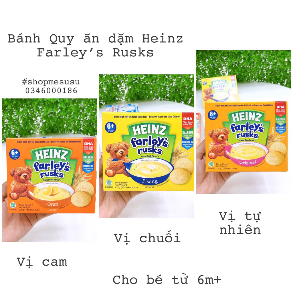 Bánh quy ăn dặm Heinz Farley's Rusks cho bé 6m+ 120g (12 chiếc) Hsd 2022