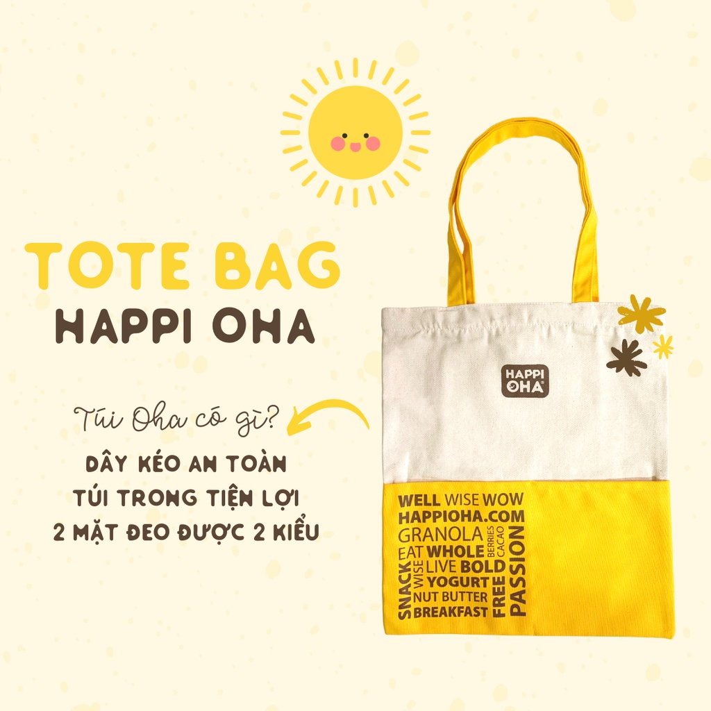 Túi vải canvas - Tote bag nhiều ngăn tiện lợi - HAPPI OHA