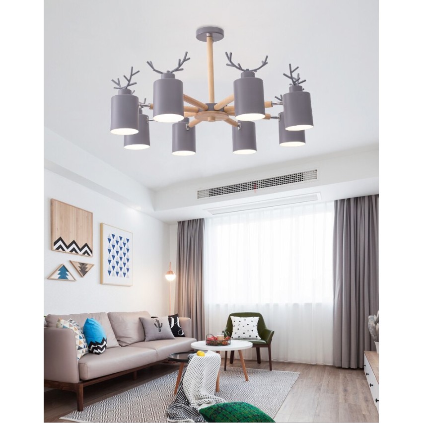 Đèn chùm Decor Vintage Sừng Hươu 8 tay (Các màu) - Tặng kèm 8 bóng led - Có Video - Phòng khách phòng ngủ Chiếu sáng