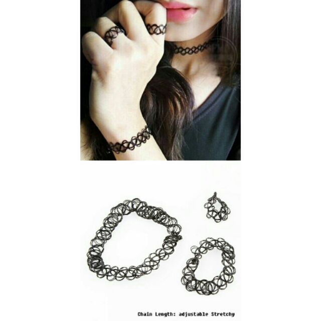 Set Choker Tattoo Vòng cổ + Vòng tay + Nhẫn