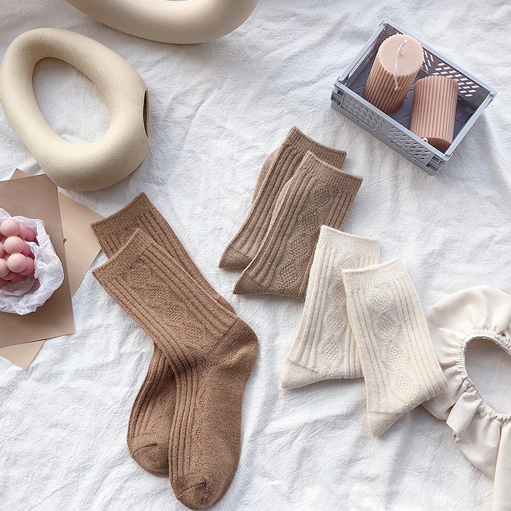 Đôi Tất Dệt Kim Màu Ngà Phong Cách Retro Thời Trang Mùa Thu Giản Dị Thoáng Mát