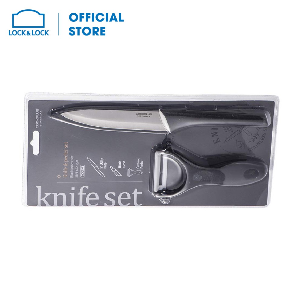 Bộ dao có nắp đậy 5" bằng thép không gỉ & dao bào sứ Lock&Lock Cookplus