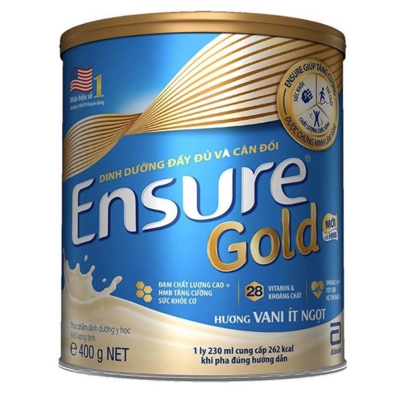 Sữa bột Ensure gold 400g vani/ lúa mạch ít ngọt