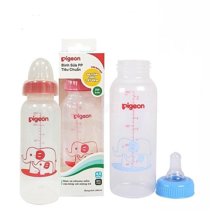 Bình sữa Pigeon Tiêu Chuẩn Nhựa PP Cổ hẹp 120ml / 240ml màu ngẩu nhiên Hàng chính hãng