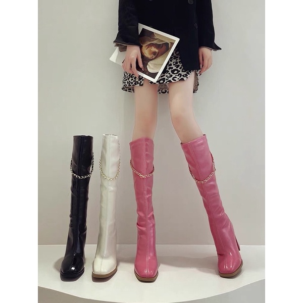 Boots xích cổ cao đế cao- bốt đùi nữ chất da cao cấp