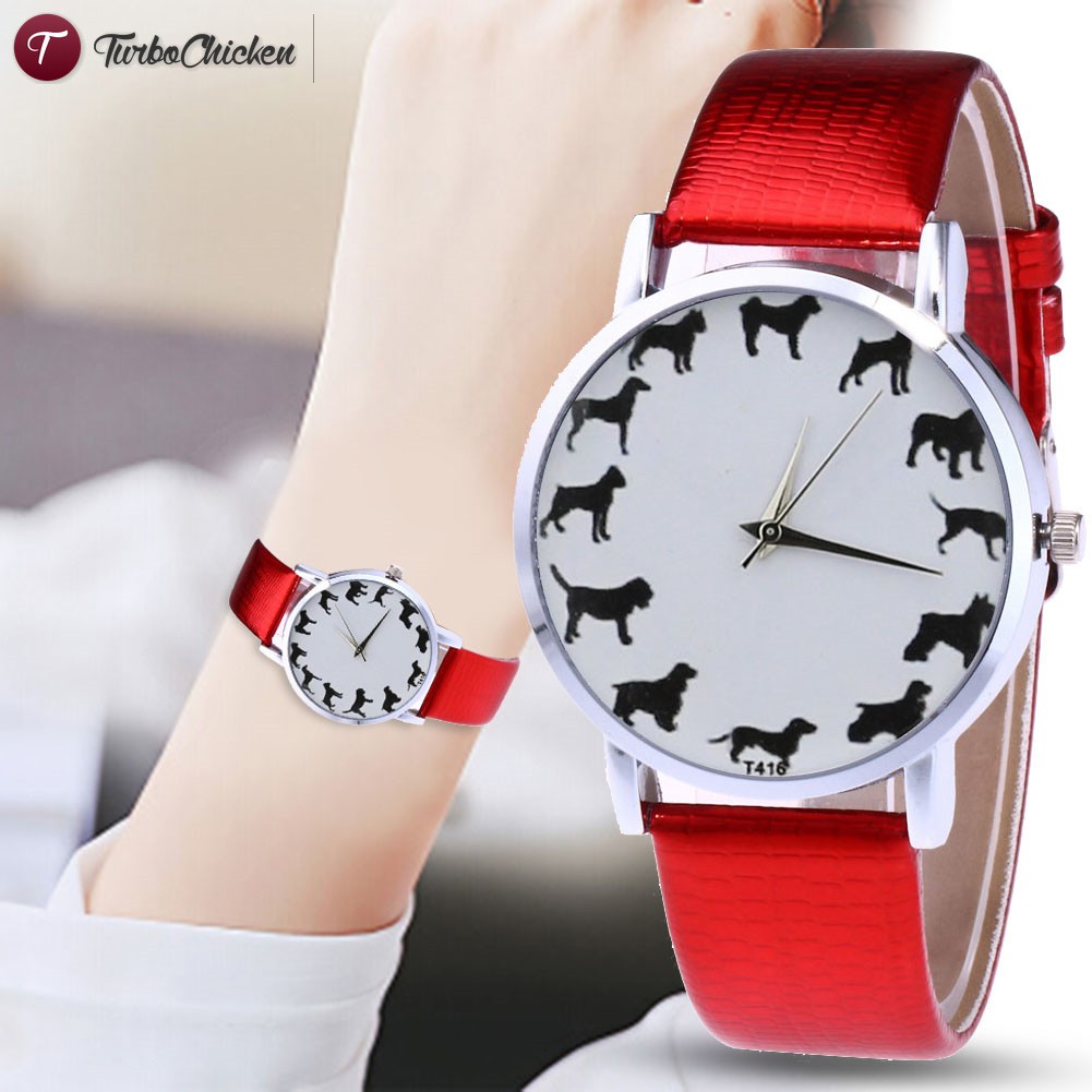 #Đồng hồ đeo tay# Cartoon Animal Printed Quartz Watch Women Faux Leather Strap Round Dial Watch Couple Watches 