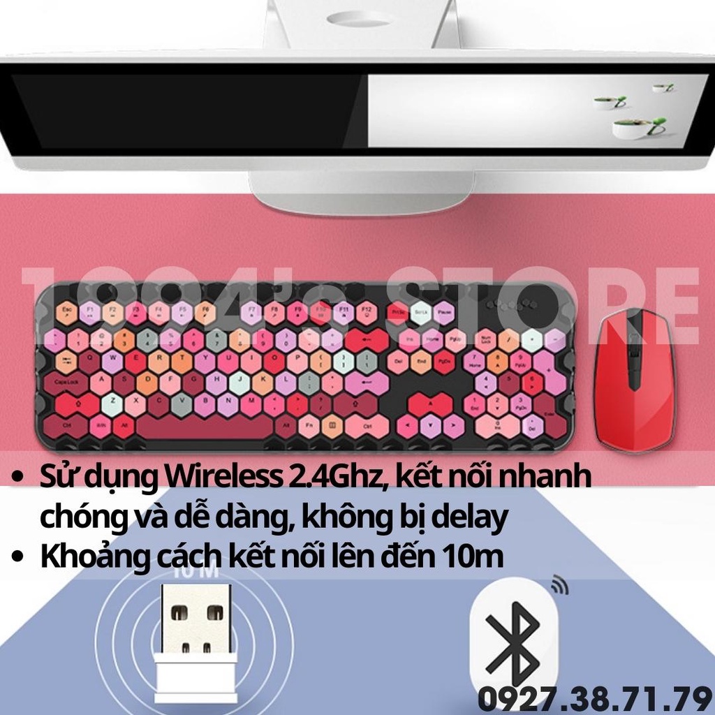 Combo bàn phím và chuột giả cơ ko dây MOFii Honey Plus - New 2023 - Dùng cho Laptop,máy tính bàn PC,Tivi,IP..