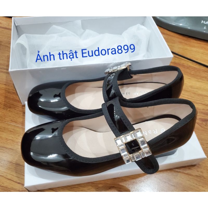 Giày cao gót nữ da bóng tiểu thư quai ngang đính đá GB235