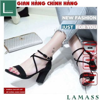 Dép cao gót đế vuông phối dây quai mảnh ,sandal đế vuông cao 7-9p quai đan chéo chữ X khuy cài đi êm chân Lamass