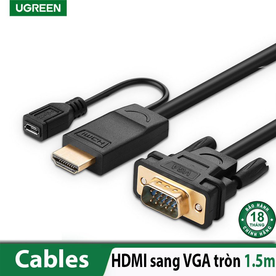 [Mã ELHACE giảm 4% đơn 300K] Cáp chuyển HDMI sang VGA dài 1.5 met Cao cấp Ugreen 30449 Chính hãng MM117